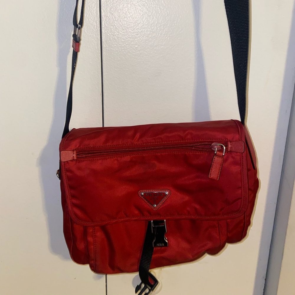 Red Prada Messenger Bag. Unisex